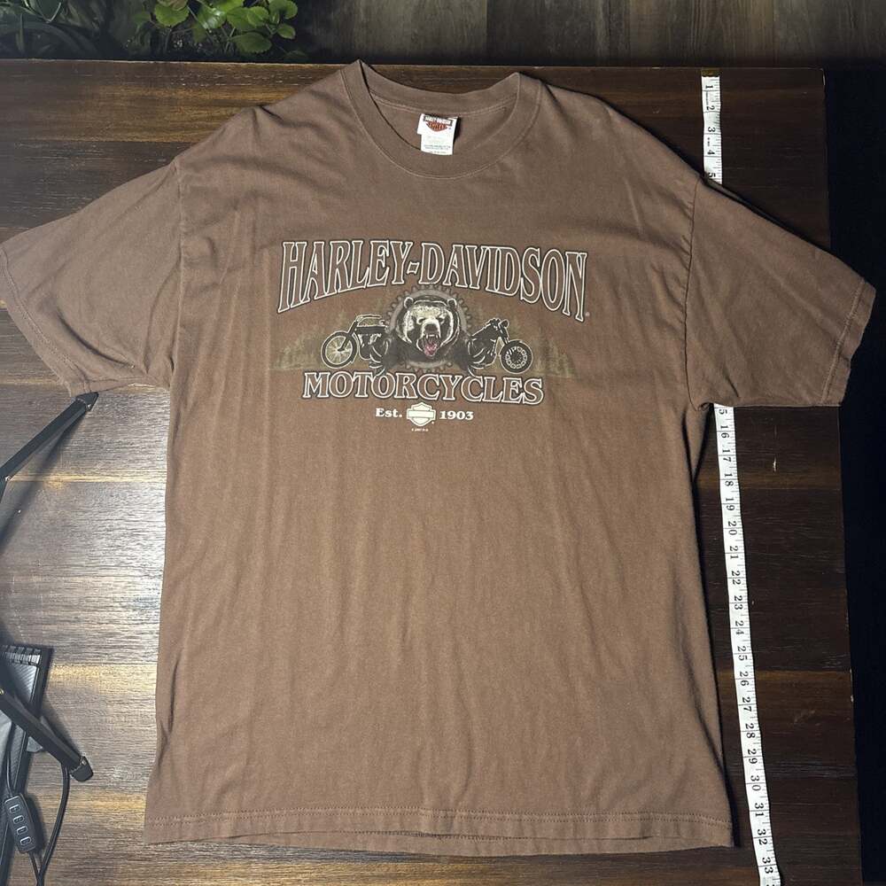 Harley-Davidson Mens XL T-Shirt Brown Grizzly Bear Oak Lawn IL Dealer 2007 Tee